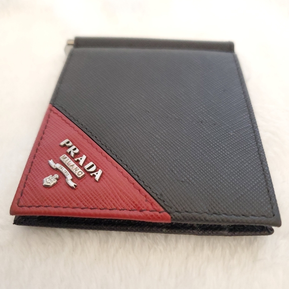 Prada Saffiano Men's Black Card Case with Money Clip - Picture 6 of 10